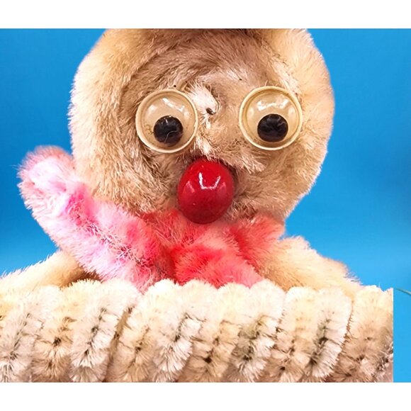 Vintage 1950s Chenille Snowman Ornament Red Nose Hat Scarf Accordion Putz Japan - Picture 4 of 10